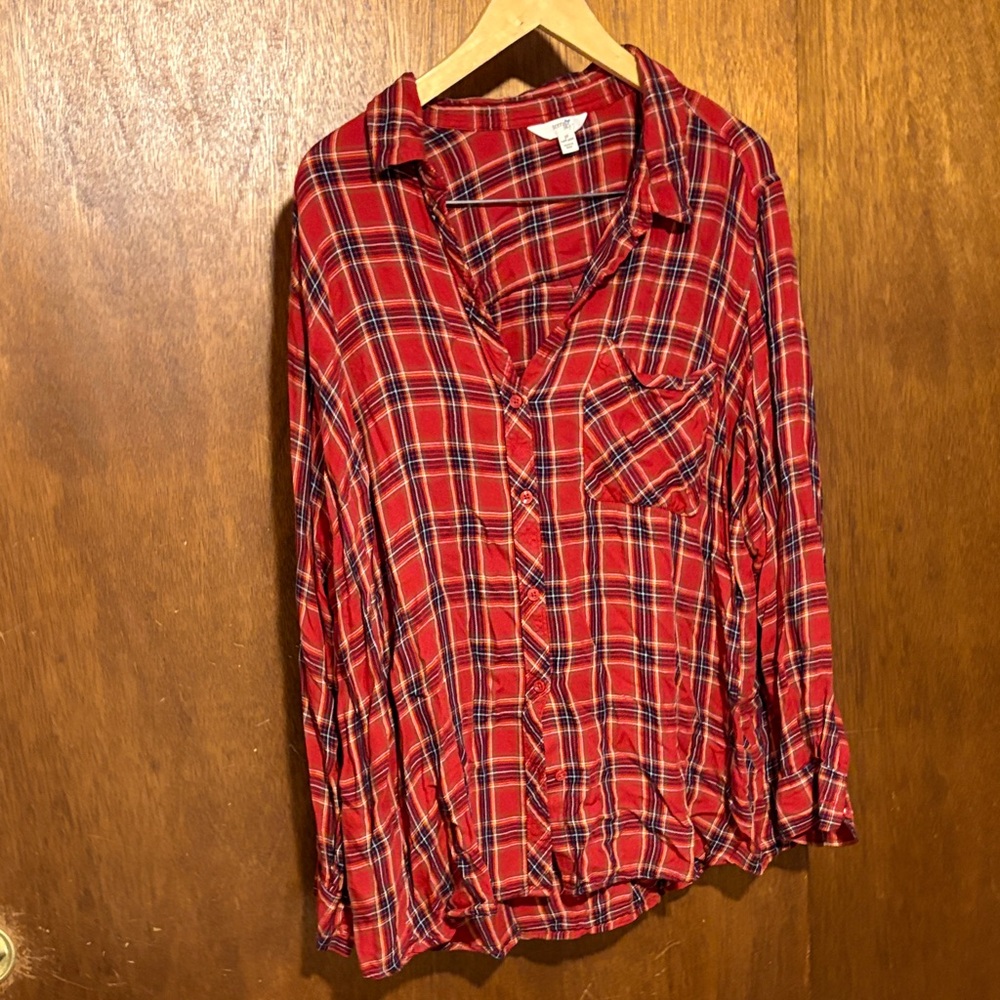 Terra & Sky Red Plaid Button Down Shirt